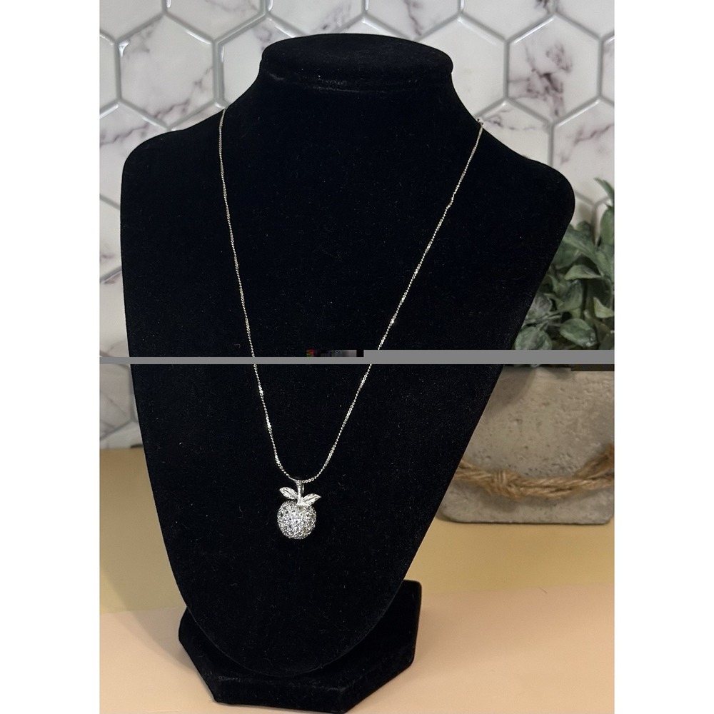 Vintage 925 Sterling Silver Rhinestone Apple Pendant On 925 18" Chain Necklace